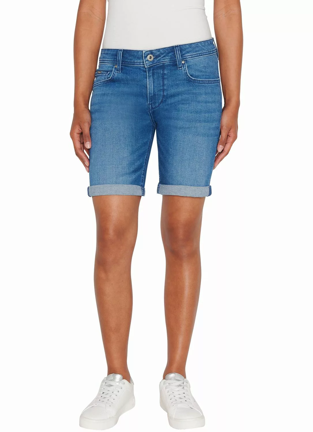 Pepe Jeans Damen Short SLIM SHORT MW - Slim Fit - Blau - Mid Blue Denim günstig online kaufen