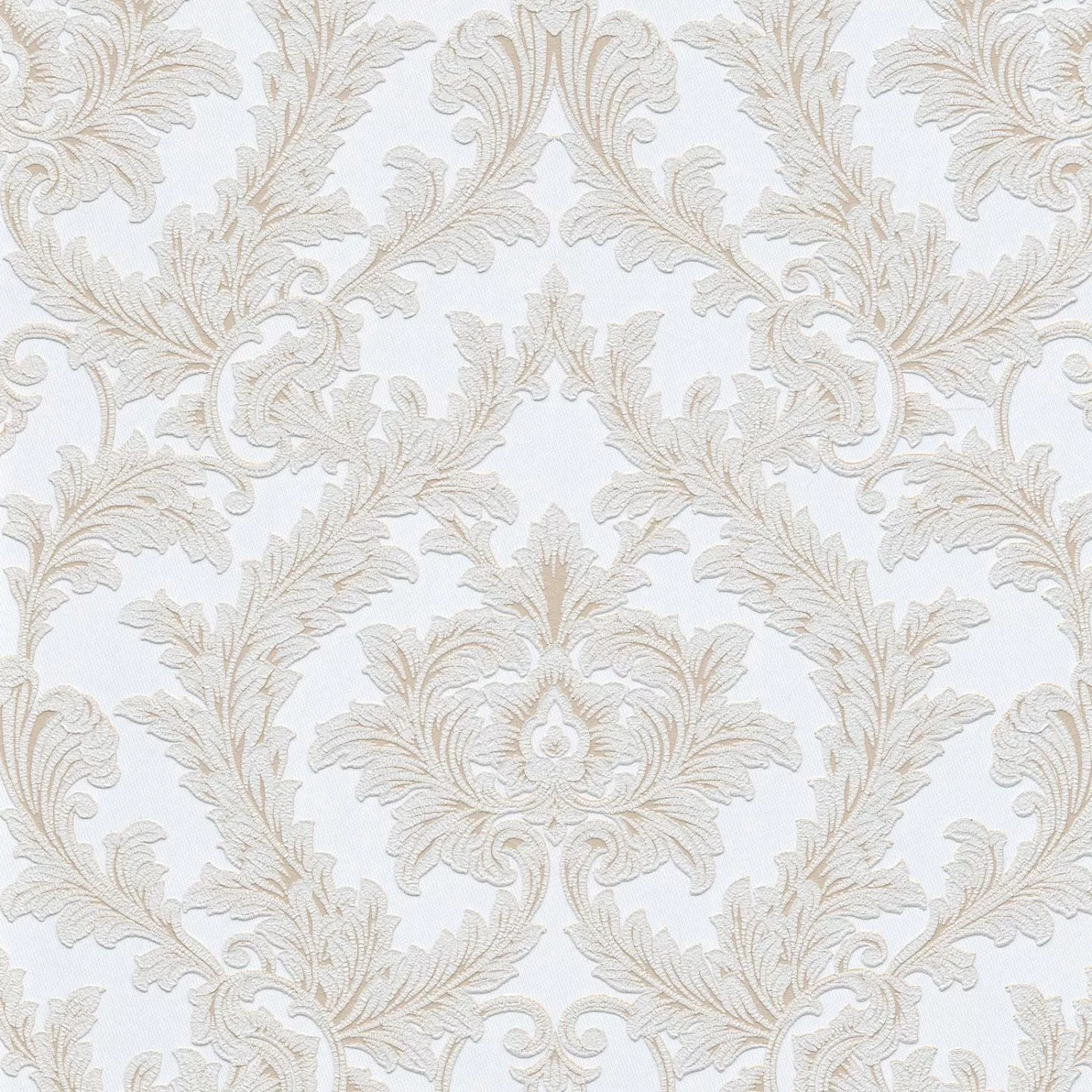 Bricoflor Stuck Tapete in Weiß Beige Barock Vliestapete mit Blätter Ornamen günstig online kaufen