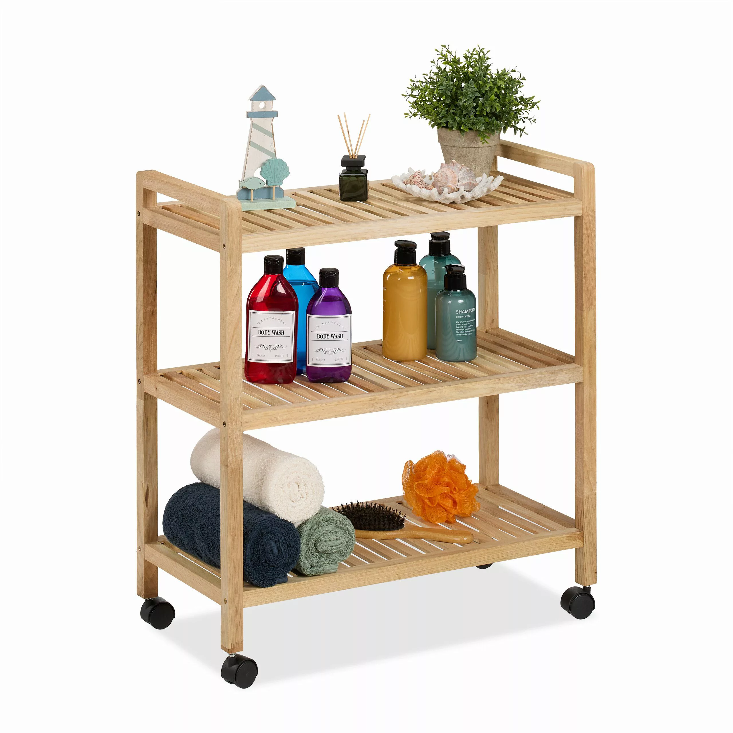 relaxdays Badregal Holz mit Rolle günstig online kaufen