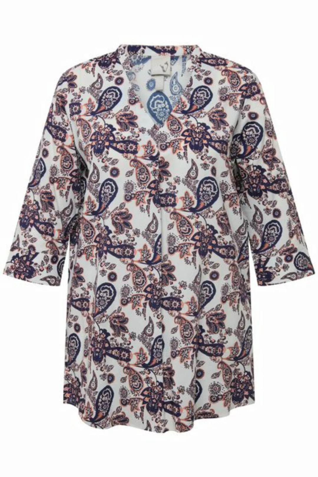 Ulla Popken Longbluse Tunika Paisleymuster V-Ausschnitt Stehkragen günstig online kaufen