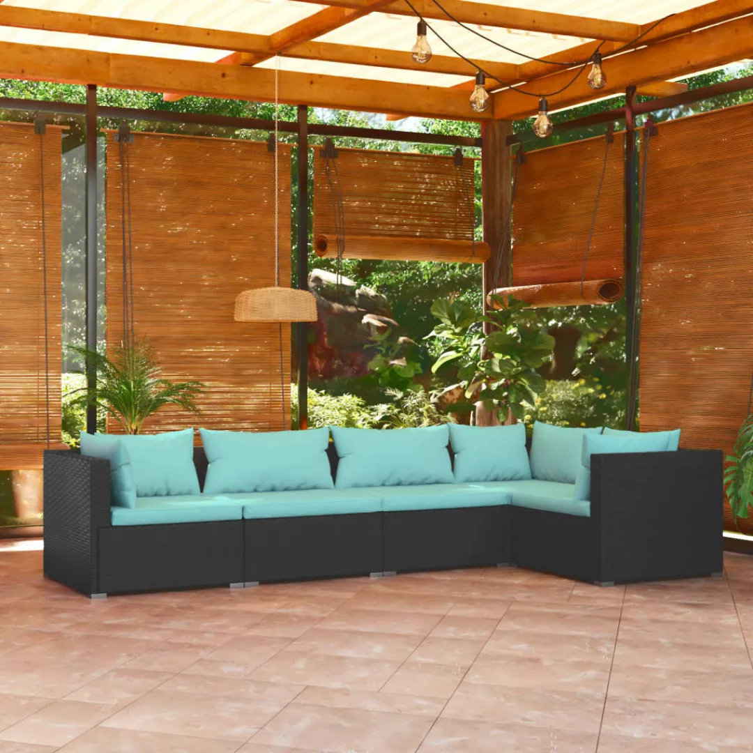 Vidaxl 5-tlg. Garten-lounge-set Mit Kissen Poly Rattan Schwarz günstig online kaufen