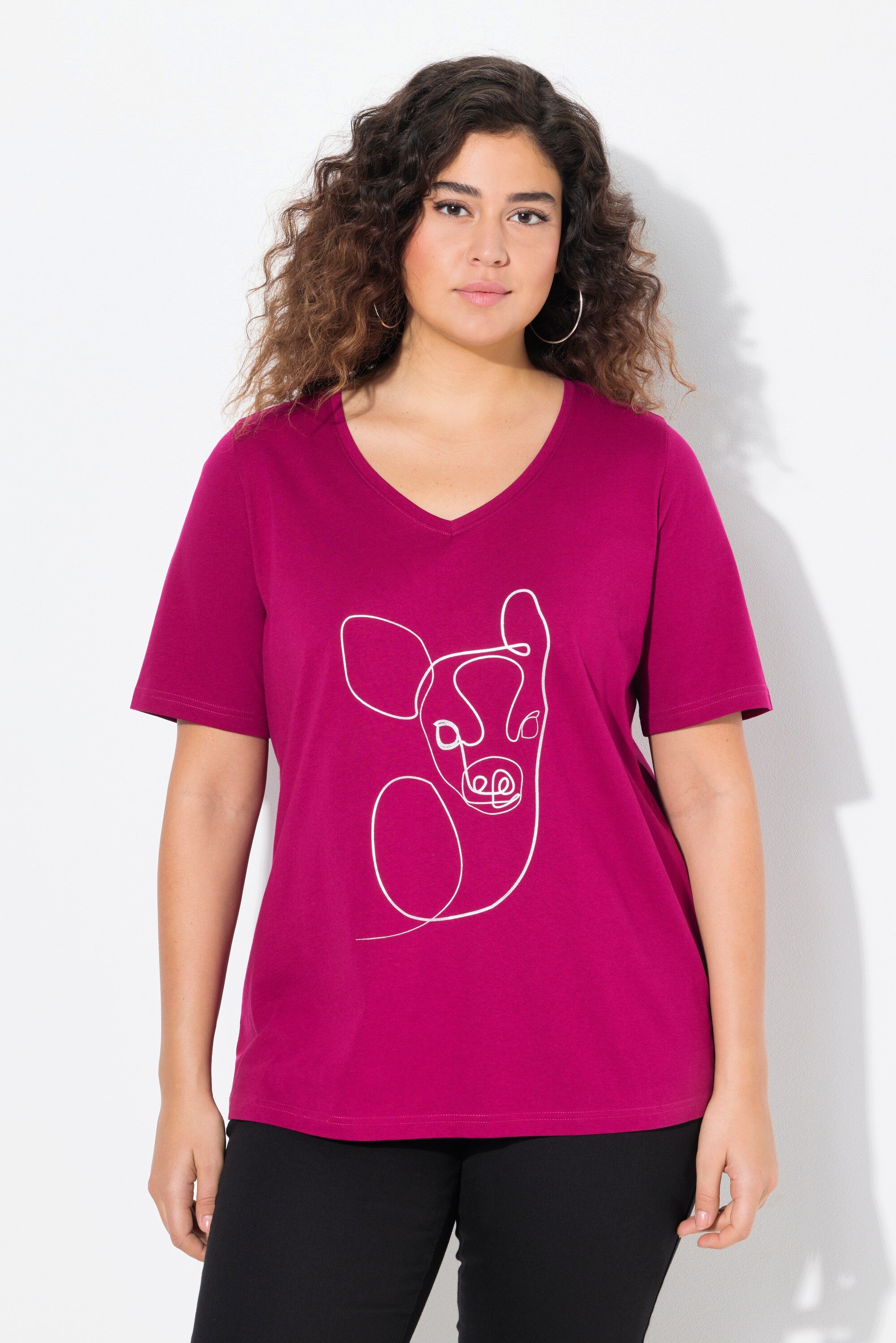 Ulla Popken T-Shirt T-Shirt Metallic-Tiermotiv V-Ausschnitt günstig online kaufen