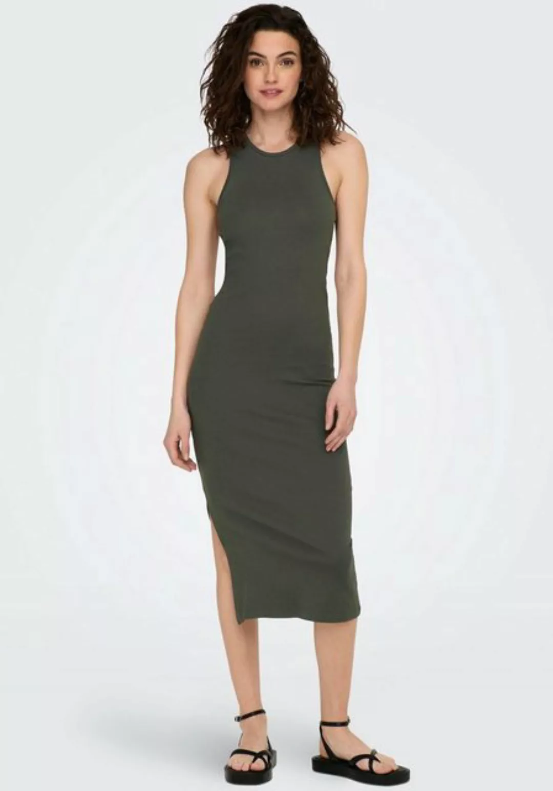 ONLY Shirtkleid Figurbetontes Bodycon-Kleid Geripptes Midi Dress Ärmellos ( günstig online kaufen