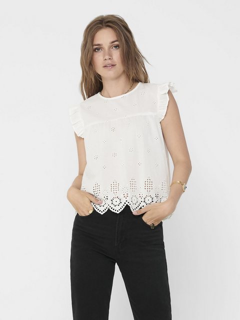 ONLY Blusenshirt Bluse ohne Ärmel Rundhals Knopfleiste Rüschen 7671 in Weiß günstig online kaufen