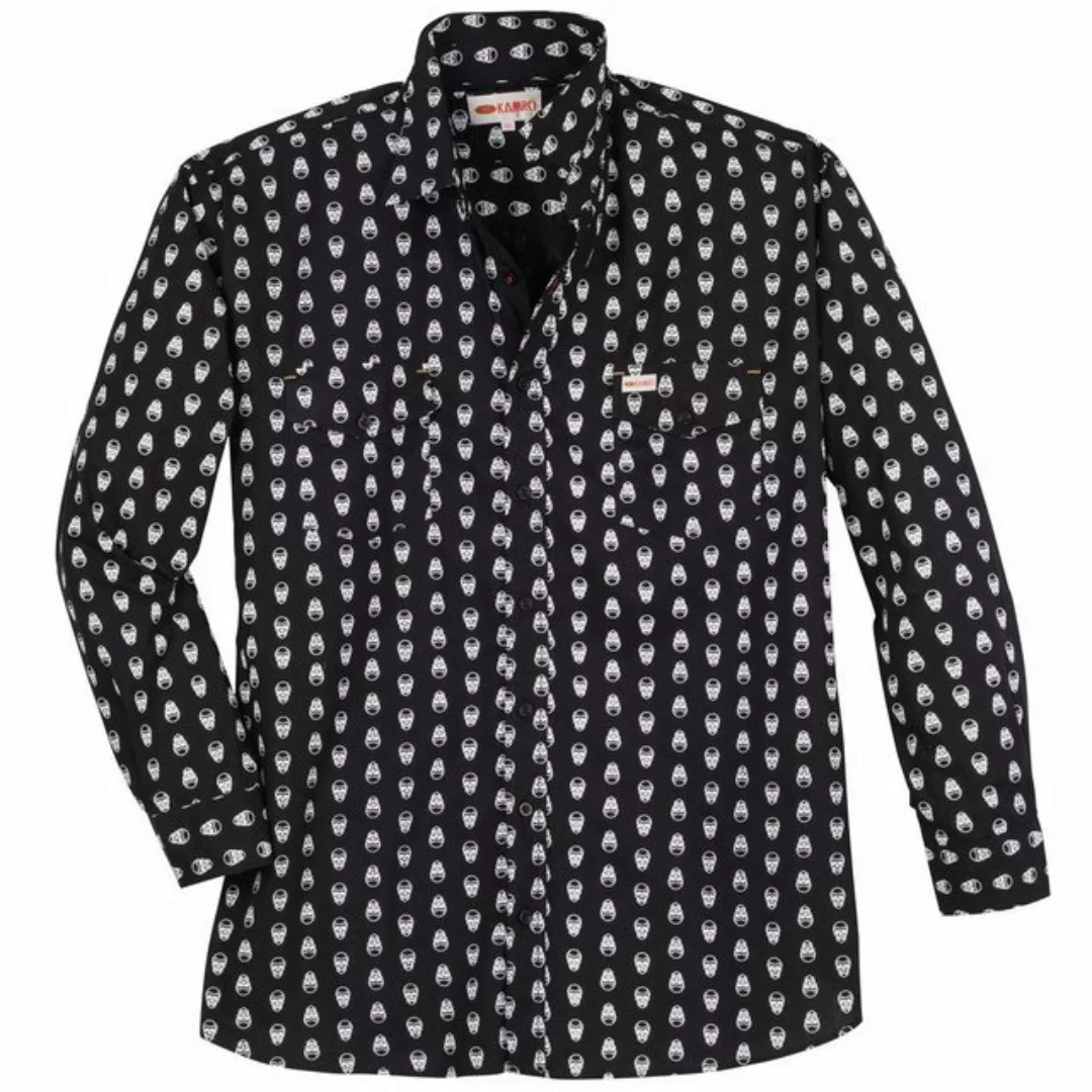 KAMRO Langarmhemd Große Größen Kamro Langarmhemd schwarz Totenkopf-Alloverp günstig online kaufen