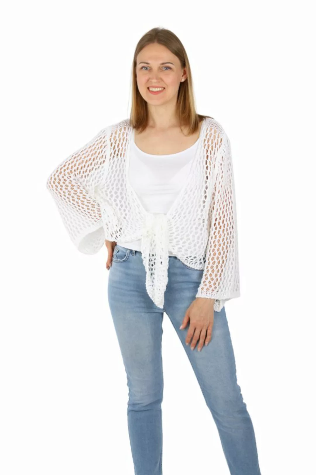 MIRROSI Bolero Strickjacke mit Grob Lochstrick, made in Itlay Einheitsgröße günstig online kaufen