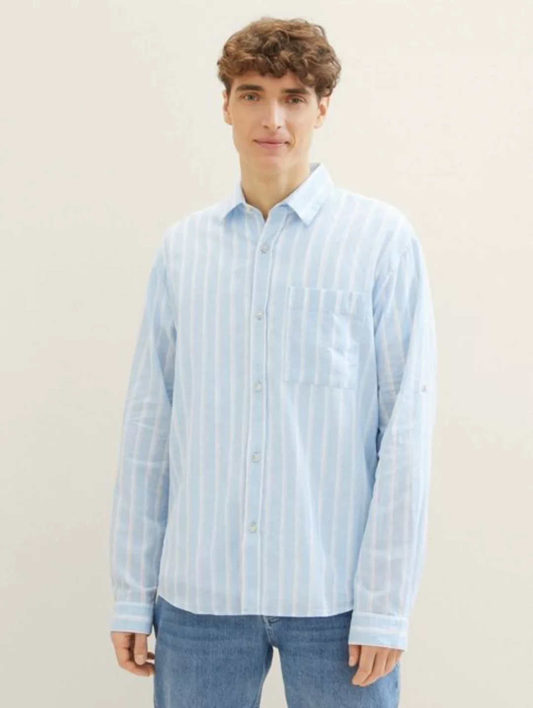 TOM TAILOR Denim Langarmhemd Relaxed Hemd mit Leinen günstig online kaufen