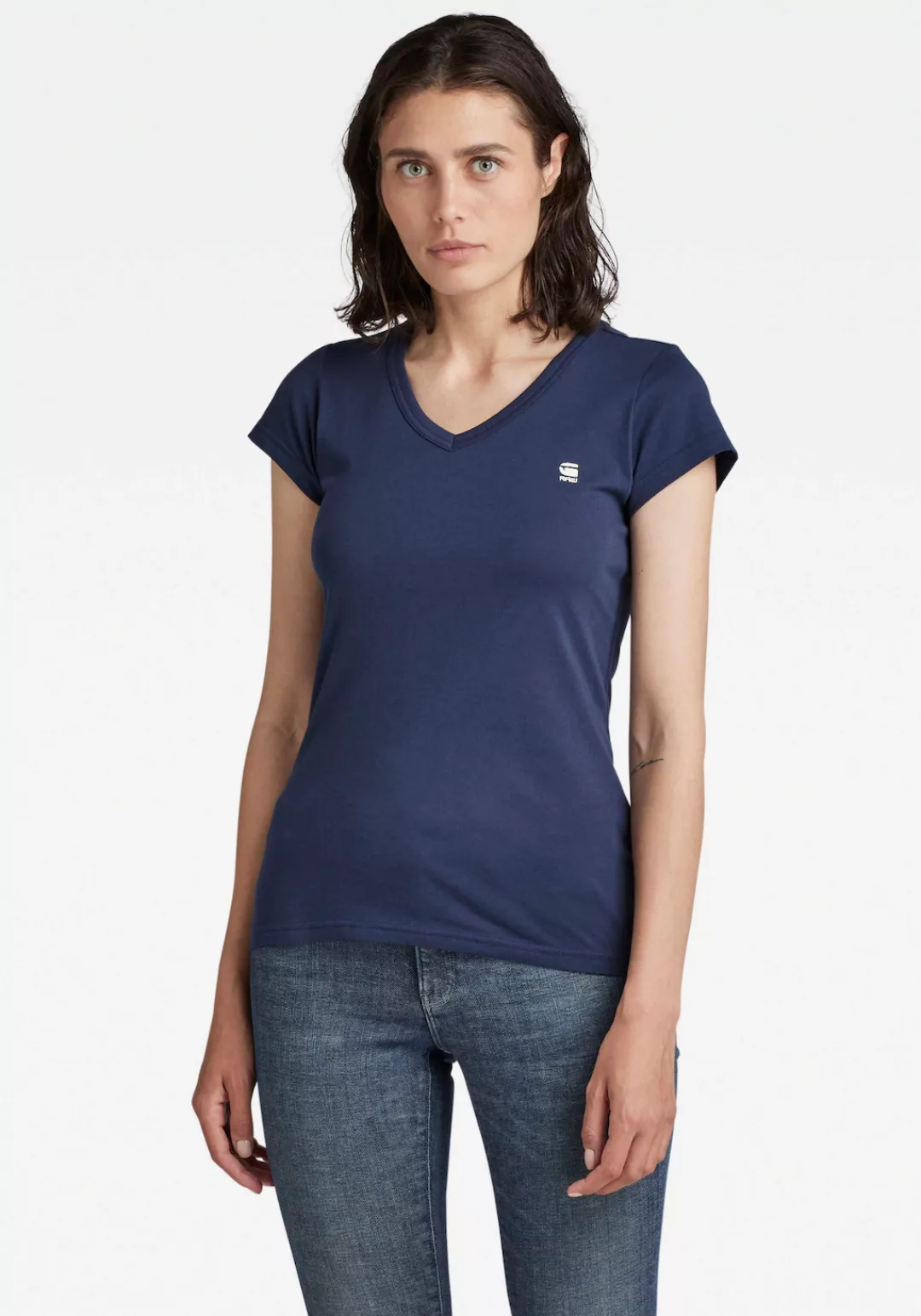 G-STAR V-Shirt Eyben Slim Top mit kleinem G-Star RAW Logoprint auf der Brus günstig online kaufen