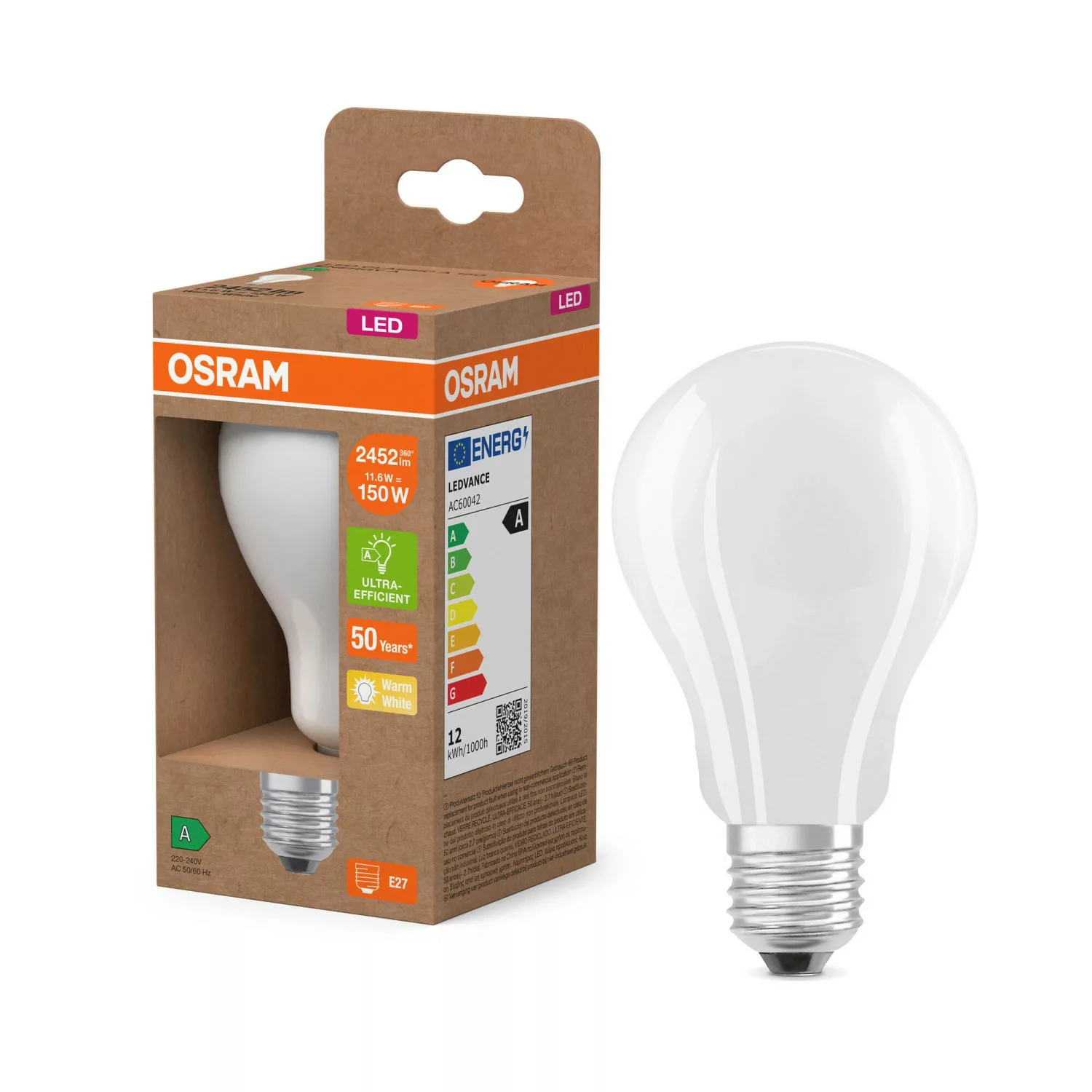 Osram LED-Leuchtmittel E27 Kolbenform 11,6 W 2.452 lm Warmweiß 12,4 x Ø 7 c günstig online kaufen