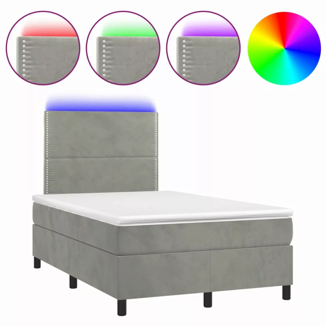 Vidaxl Boxspringbett Mit Matratze & Led Hellgrau 120x200 Cm Samt günstig online kaufen