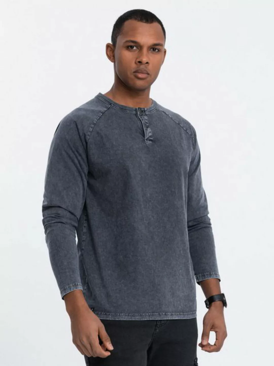 OMBRE Longsleeve Gewaschenes Henley-Longsleeve für Herren mit Raglanärmeln günstig online kaufen