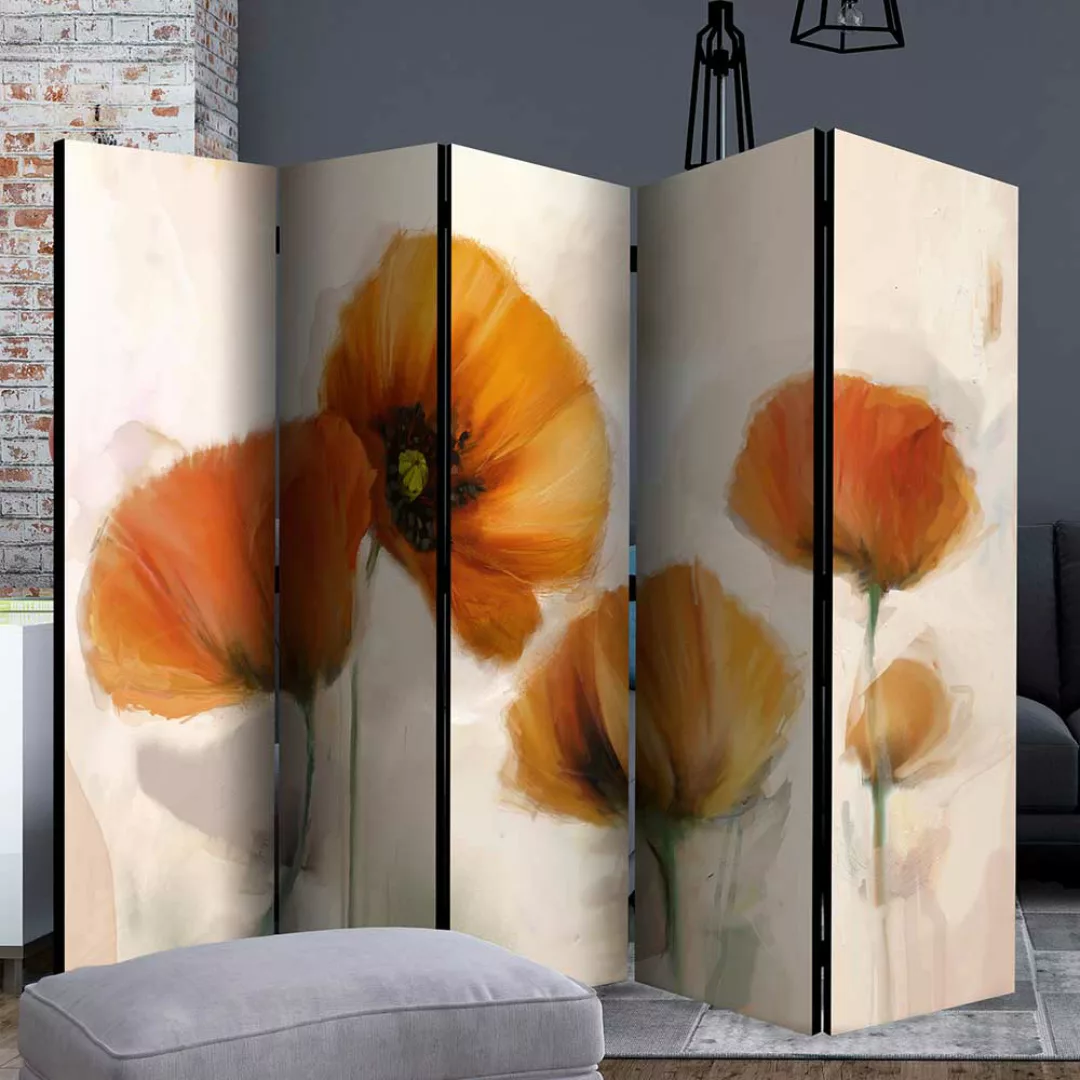 UV beständiger Paravent in Orange und Creme Mohnblumen Motiv günstig online kaufen