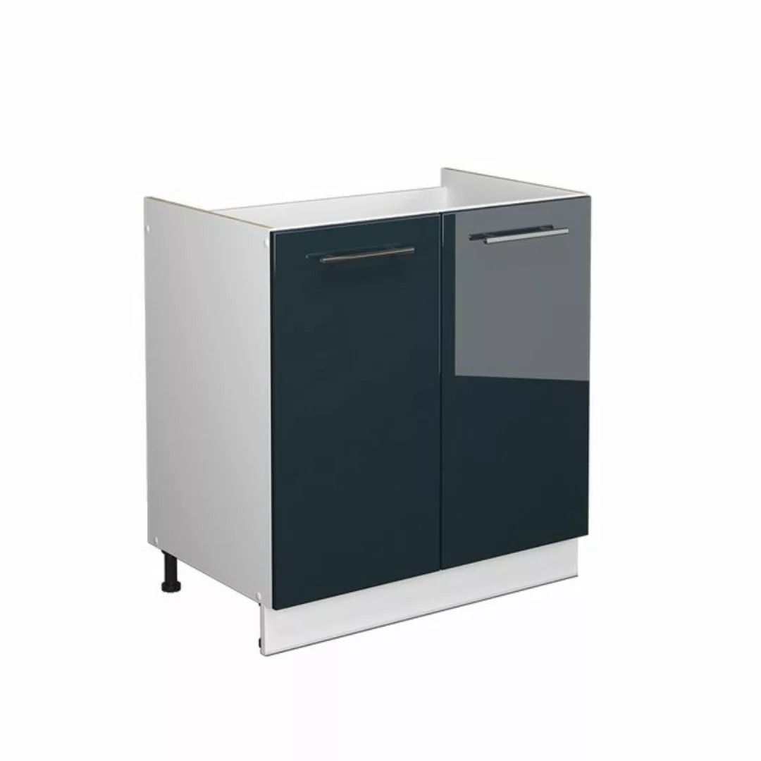 Vicco Spülenunterschrank Fame-Line, Dunkelblau Hochglanz/Weiß, 80 cm, AP Ei günstig online kaufen