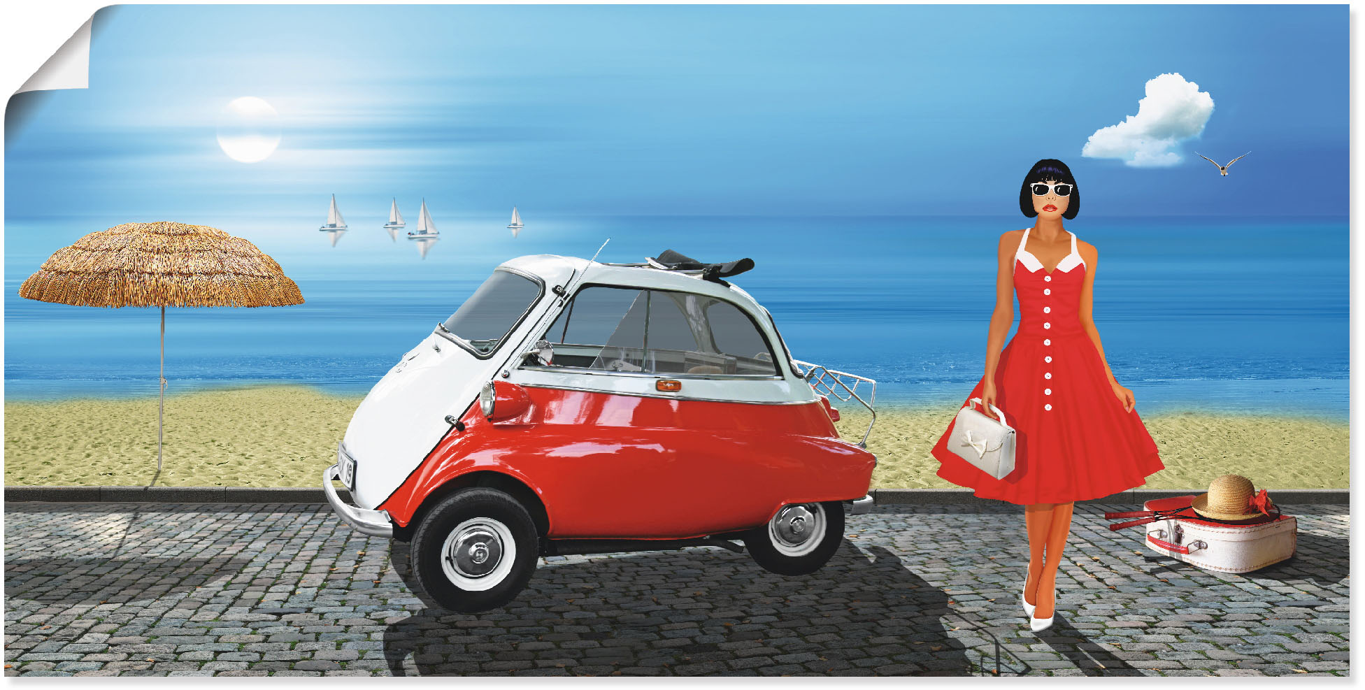 Artland Poster "Urlaub in den 60er Jahren", Frau, (1 St.), als Leinwandbild günstig online kaufen