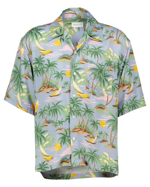 Gant Langarmhemd Herren Hawaiihemd aus Viskose Relaxe Fit Kurzarm (1-tlg) günstig online kaufen