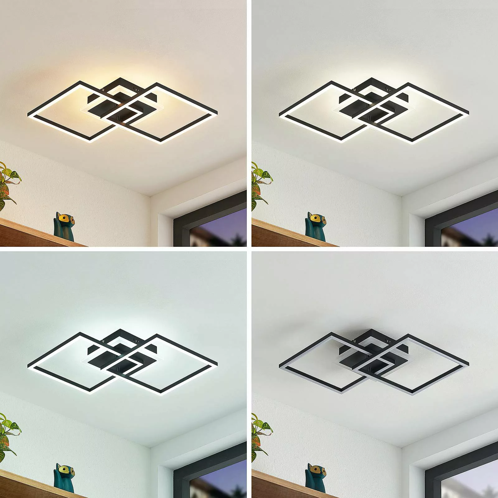 Lindby LED-Deckenlampe Fjardo, eckig, schwarz, CCT, Remote günstig online kaufen