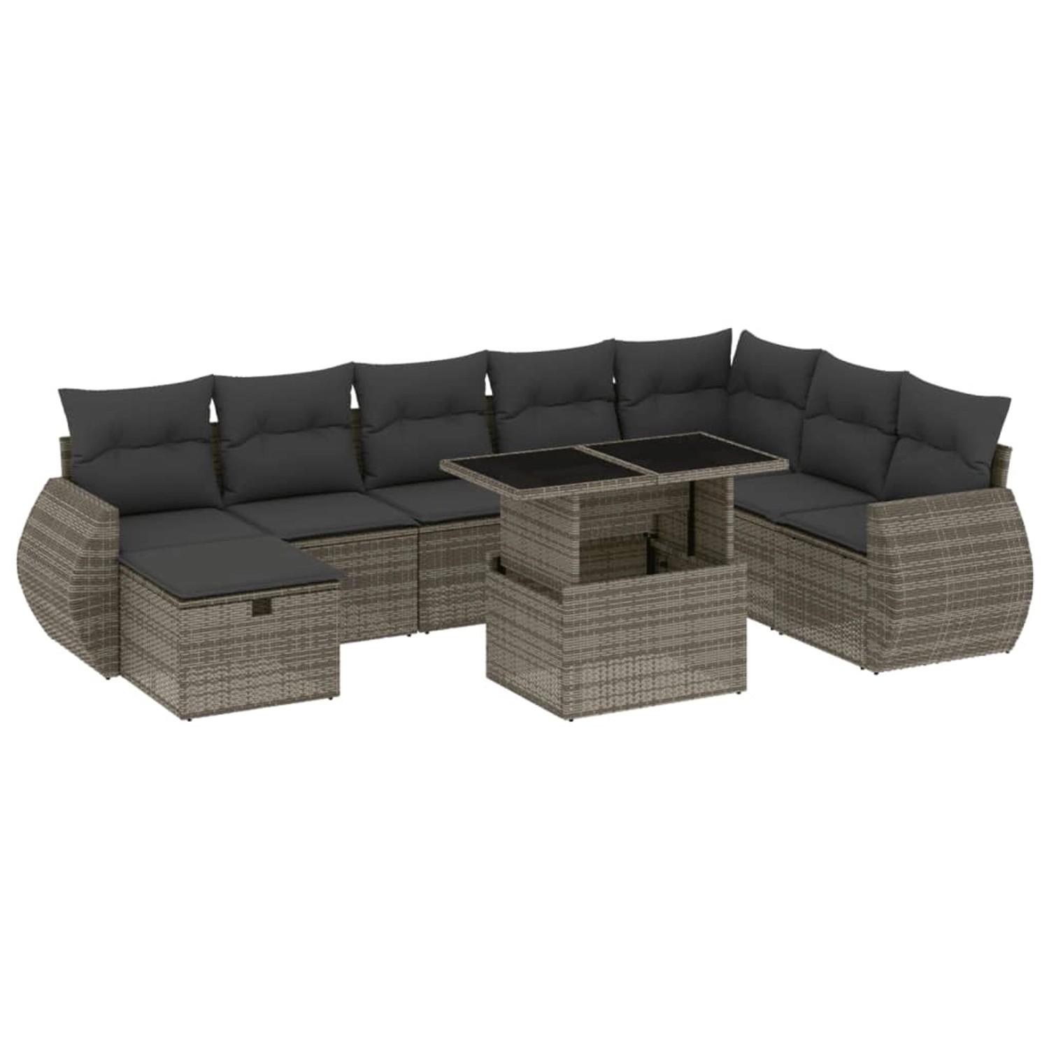 vidaXL 9-Tlg Garten-Sofagarnitur mit Kissen Grau Poly Rattan 3275190 günstig online kaufen