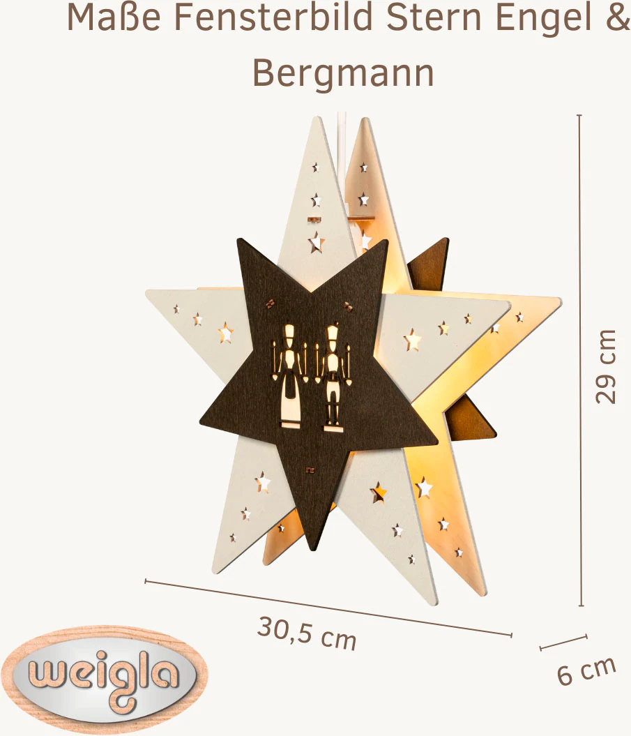 Weigla Dekostern "LED Engel und Bergmannn, beleuchtetes Fensterbild, WEIẞ-B günstig online kaufen