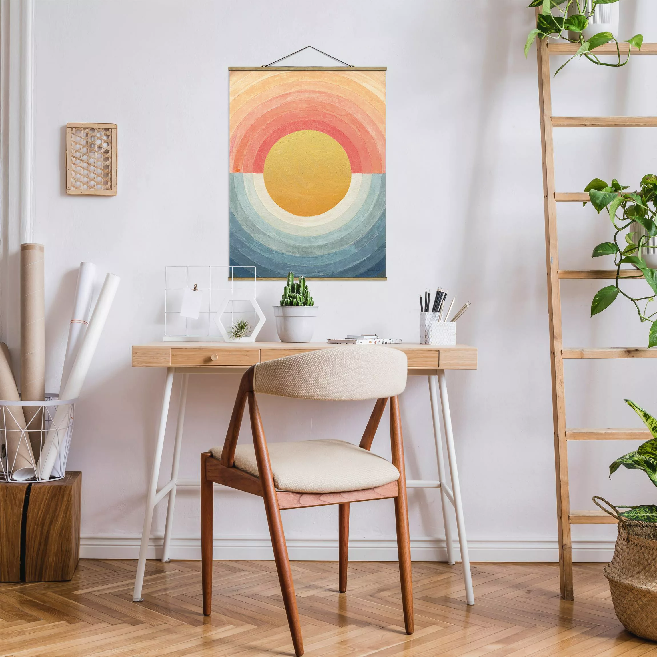 Stoffbild mit Posterleisten Sonne zwischen Himmel und Meer günstig online kaufen