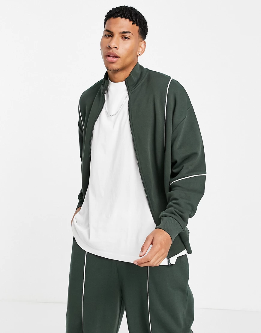 ASOS DESIGN – Oversize-Jacke aus Jersey mit abgenähten Bahnen in Grün, Komb günstig online kaufen