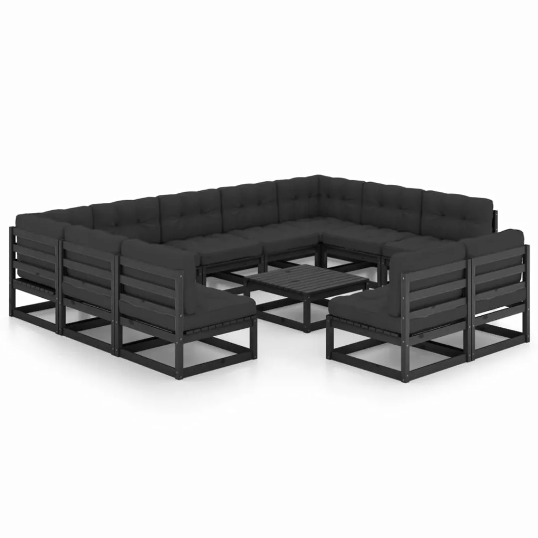 12-tlg. Garten-lounge-set Mit Kissen Schwarz Kiefer Massivholz günstig online kaufen