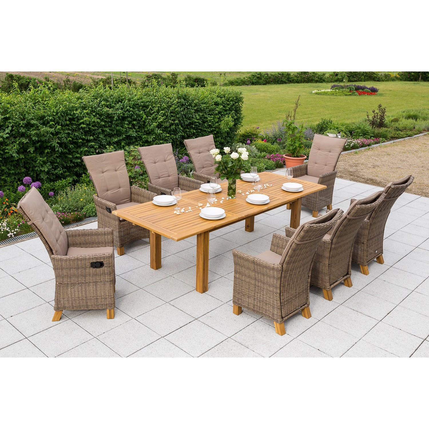 Merxx Toskana Set 17-tlg. 8 Toskana Sessel Doppel-Gartentisch Ausziehbar günstig online kaufen
