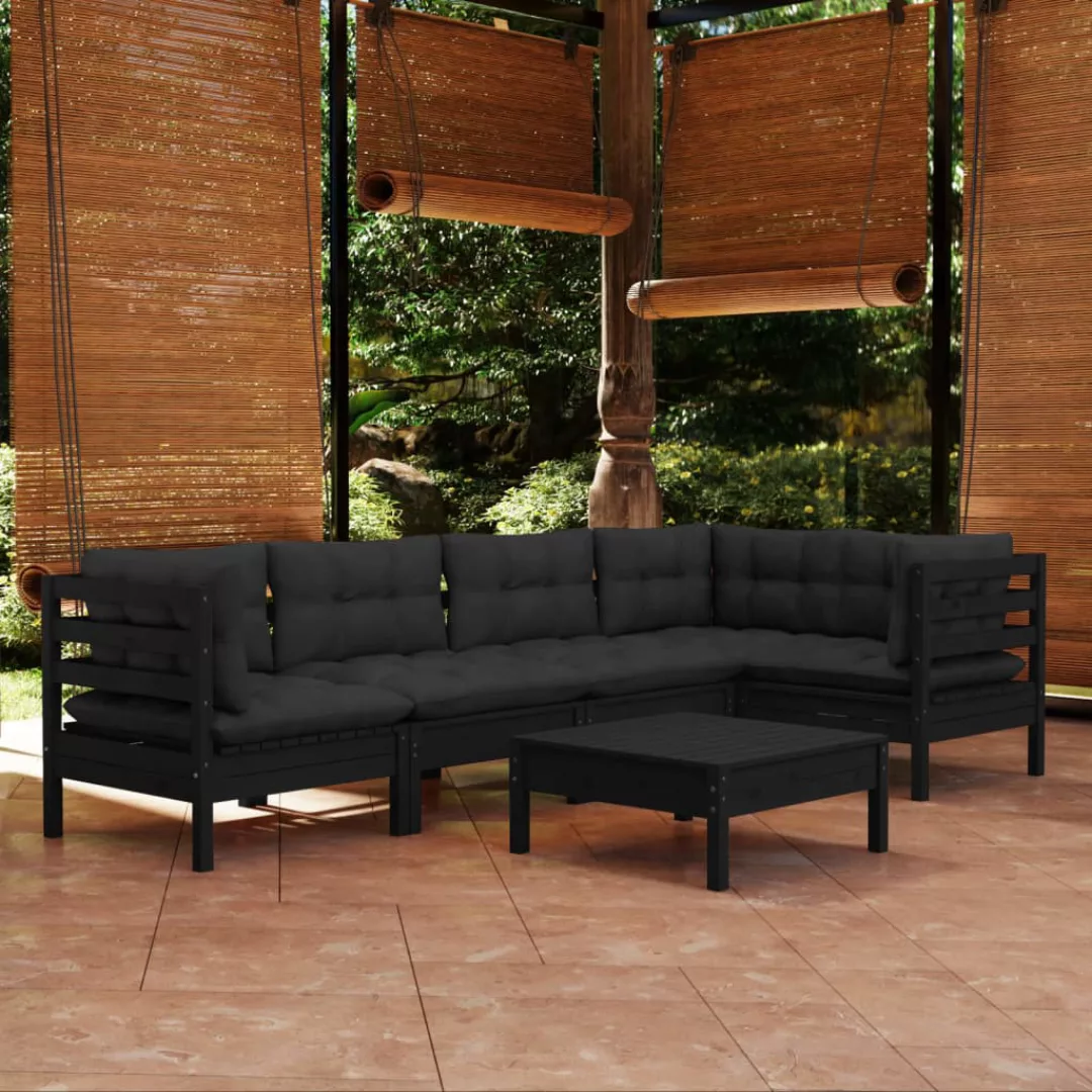 6-tlg. Garten-lounge-set Mit Kissen Schwarz Kiefernholz günstig online kaufen