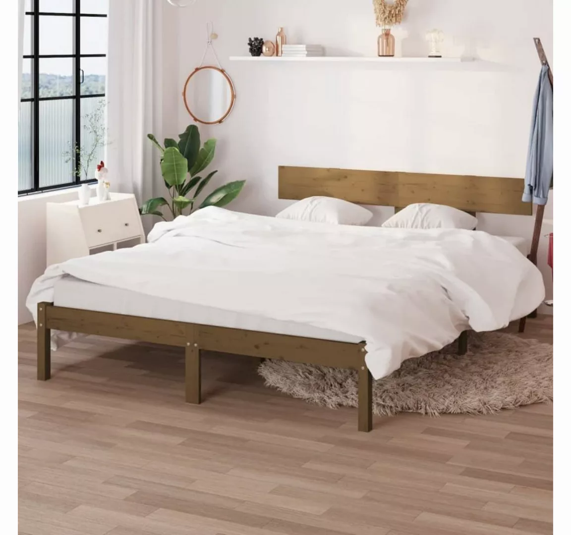 vidaXL Bett Massivholzbett Honigbraun Kiefer 135x190 cm günstig online kaufen