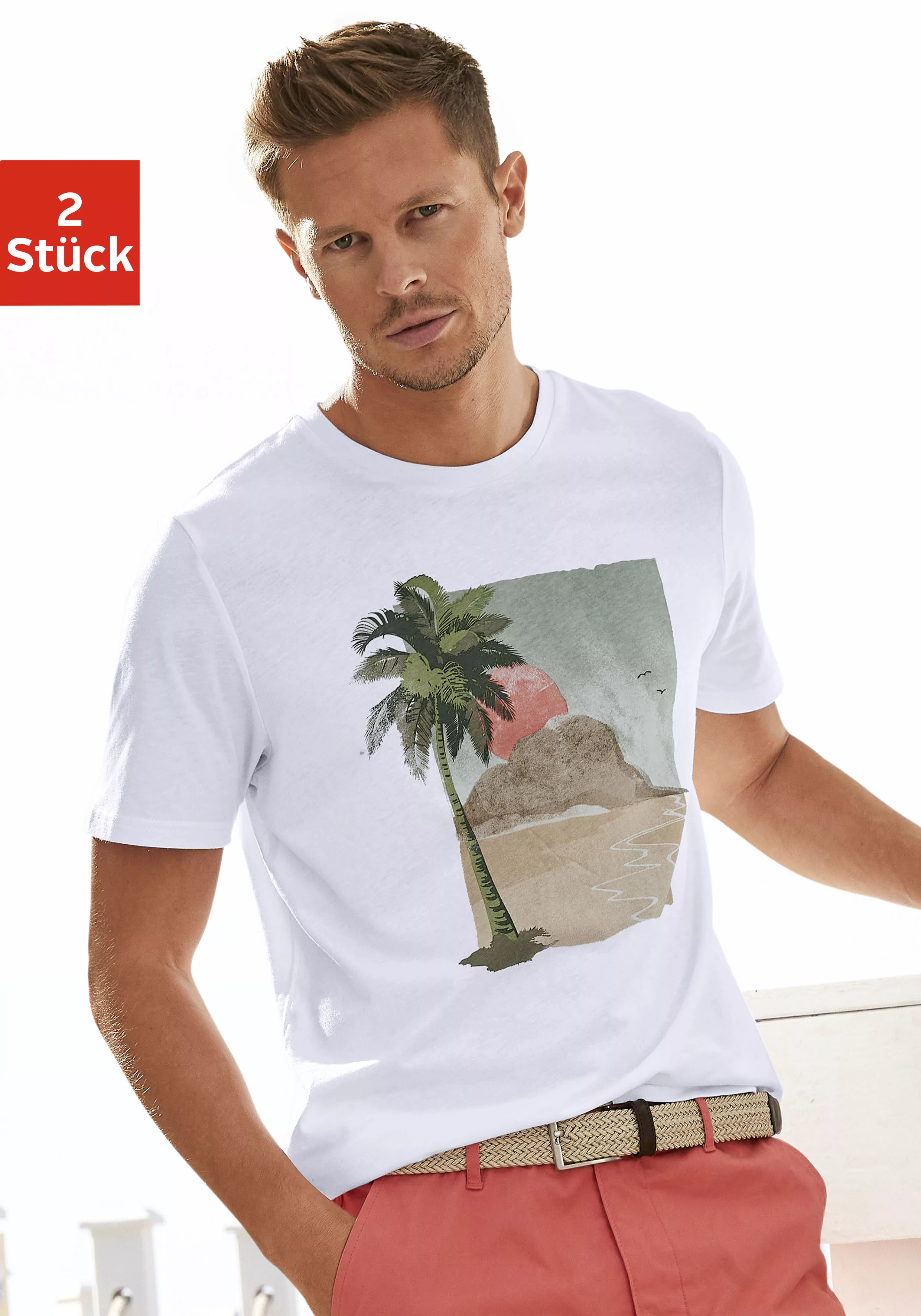 Beachtime T-Shirt (Packung, 2-tlg) Freizeitshirt mit Rundhals und Frontprin günstig online kaufen