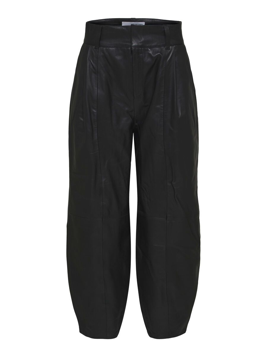 SELECTED Voluminöse Lederhose Damen Schwarz günstig online kaufen