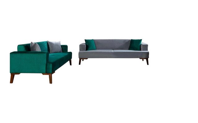 JVmoebel Sofa Moderne Grün-Graue Sofagarnitur 3+3+1 Sitzer Set Luxus Couche günstig online kaufen