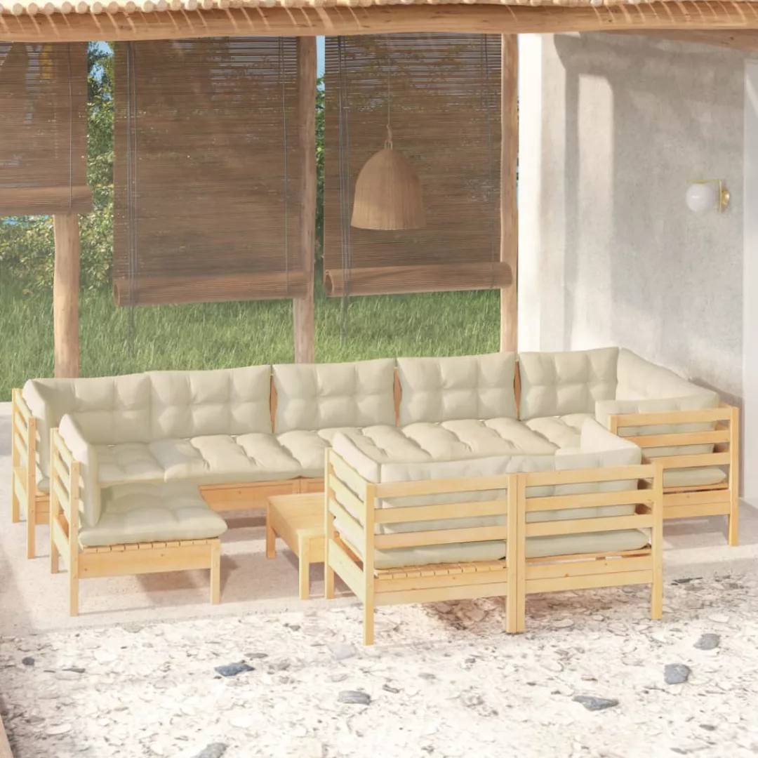 10-tlg. Garten-lounge-set Mit Creme Kissen Massivholz Kiefer günstig online kaufen