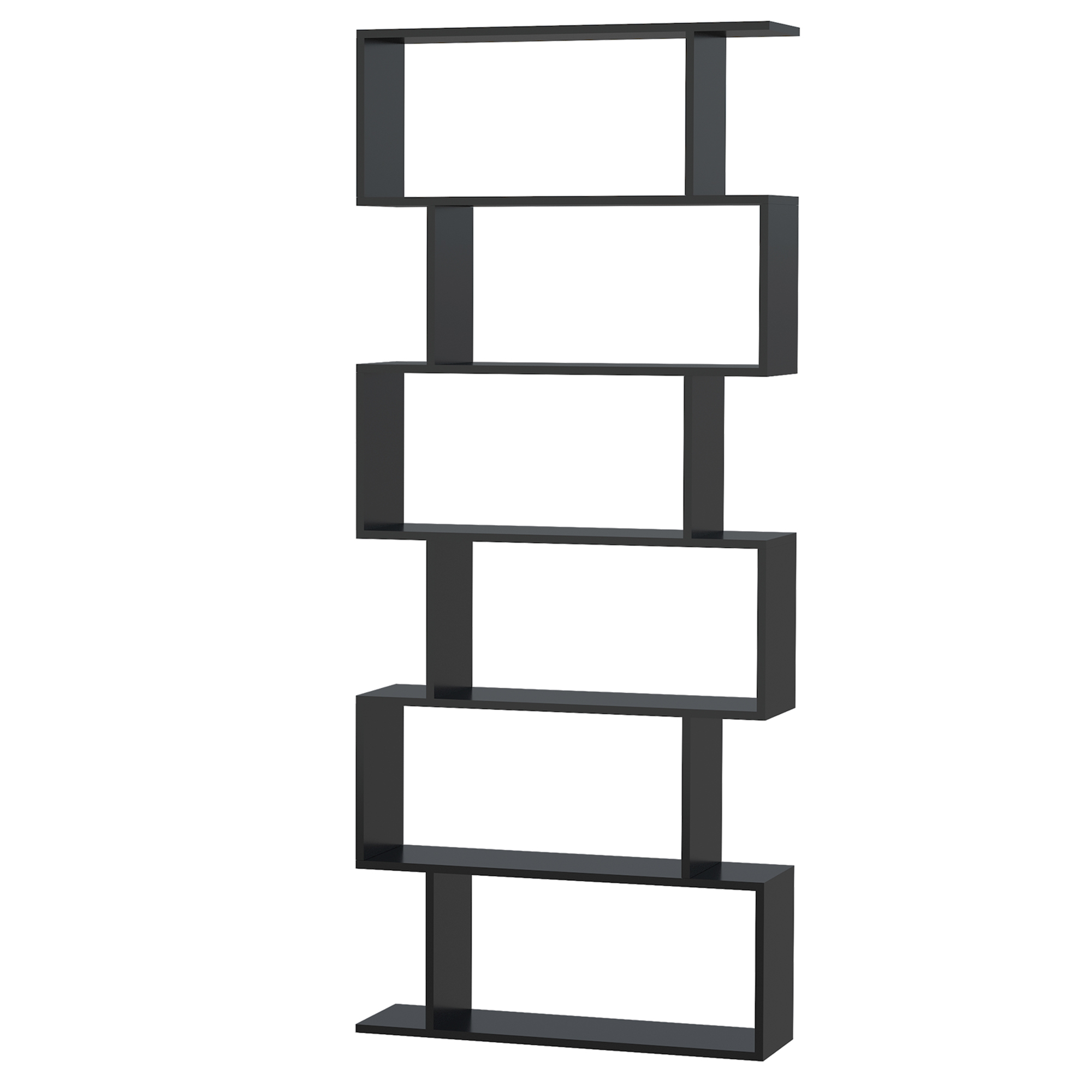 HOMCOM Bücherregal im Zickzack-Design 80B x 23T x 192H cm 6 Ebenen Schwarz günstig online kaufen