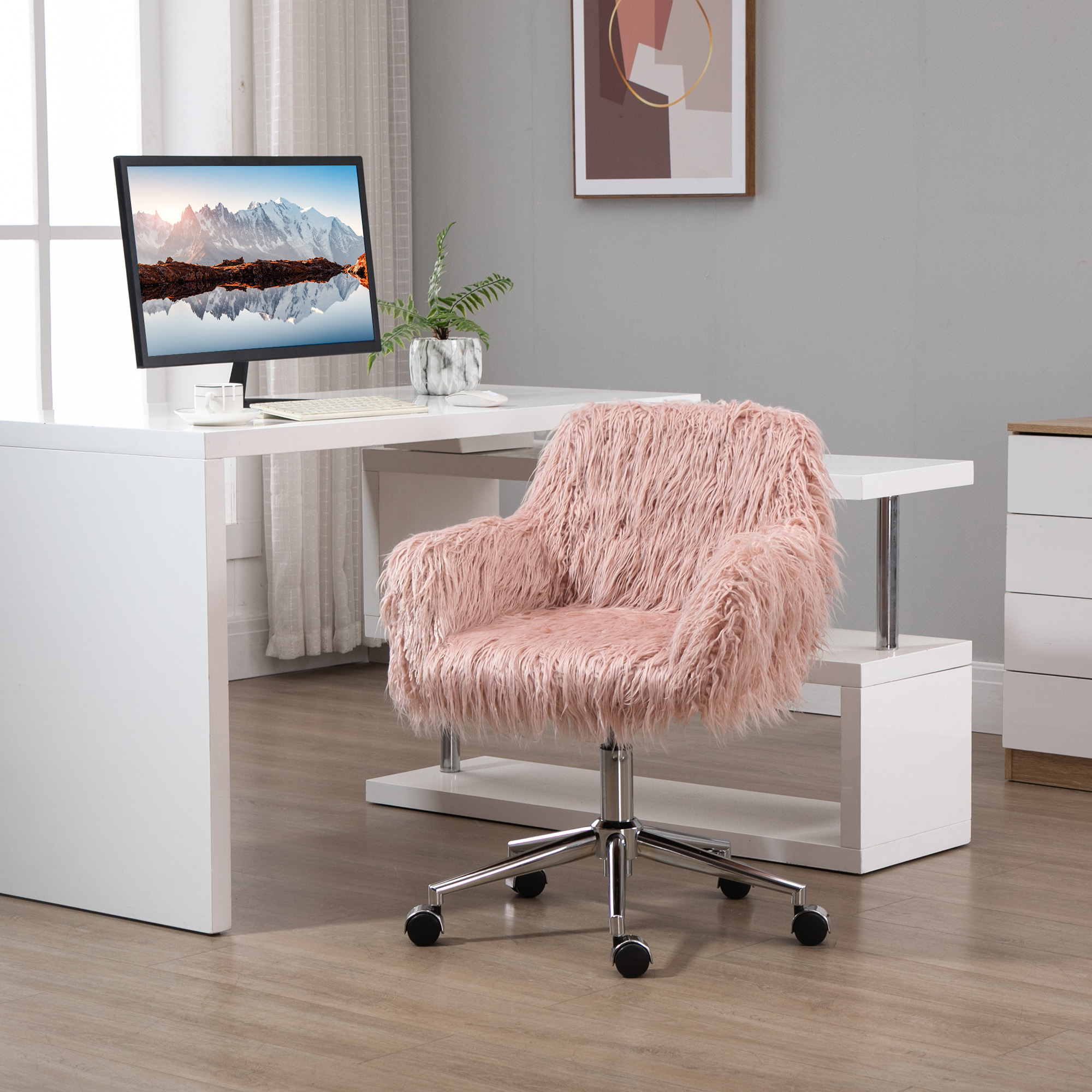 Vinsetto Chefsessel Drehstuhl Computerstuhl mit Kunstfell Sitzhöhenverstell günstig online kaufen