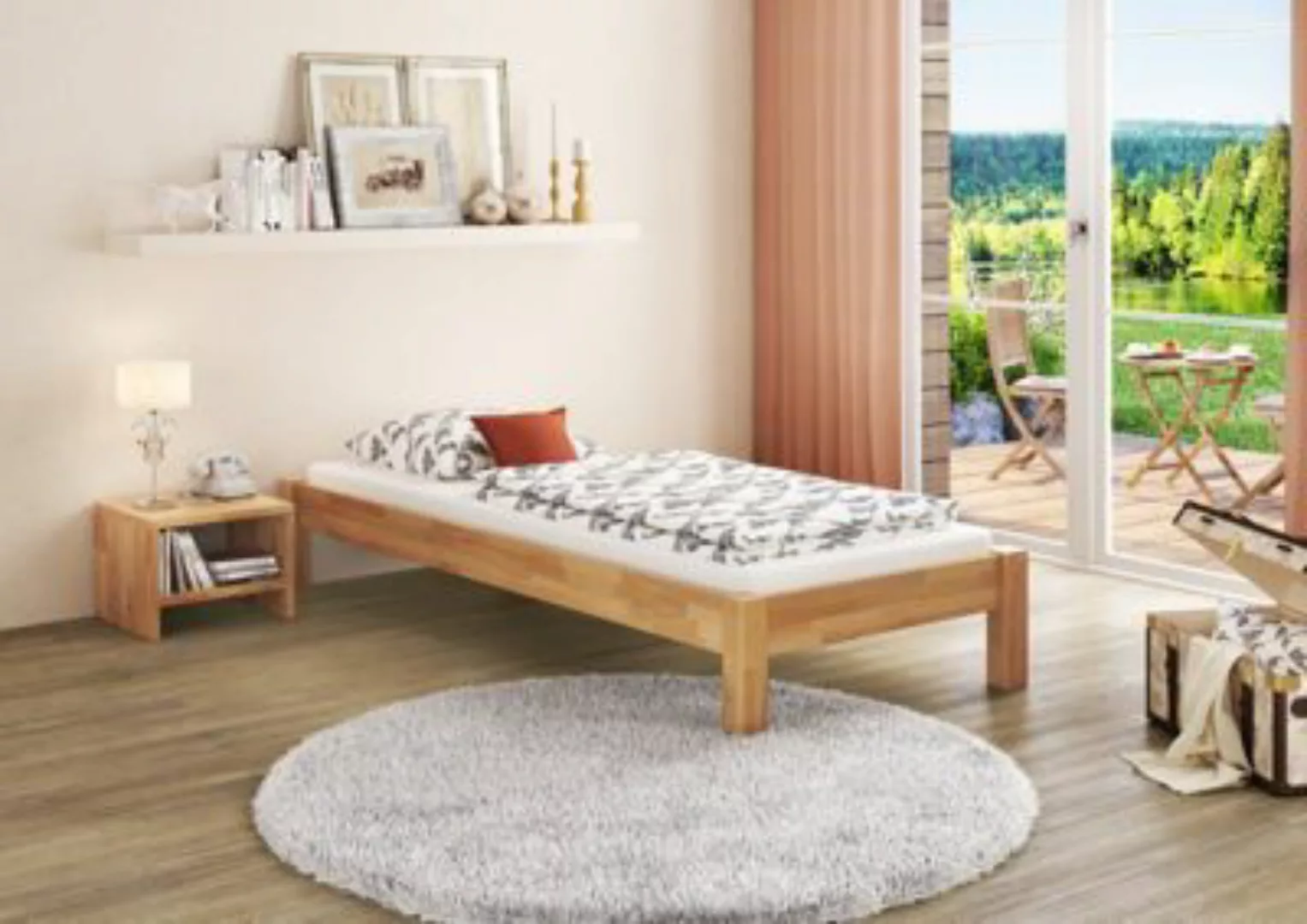 Erst-Holz® Übergrößen-Einzelbett Buche massiv 120x220 mit Rost und Matratze günstig online kaufen
