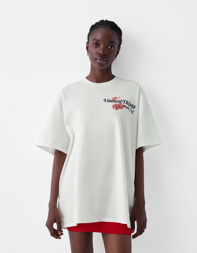 Bershka T-Shirt Mit Print Bskteen S Rohweiß günstig online kaufen