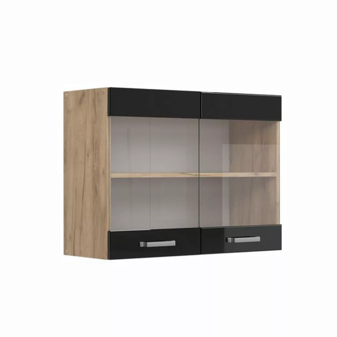 Vicco Glashängeschrank R-Line, Schwarz Hochglanz/Goldkraft Eiche, 80 cm günstig online kaufen