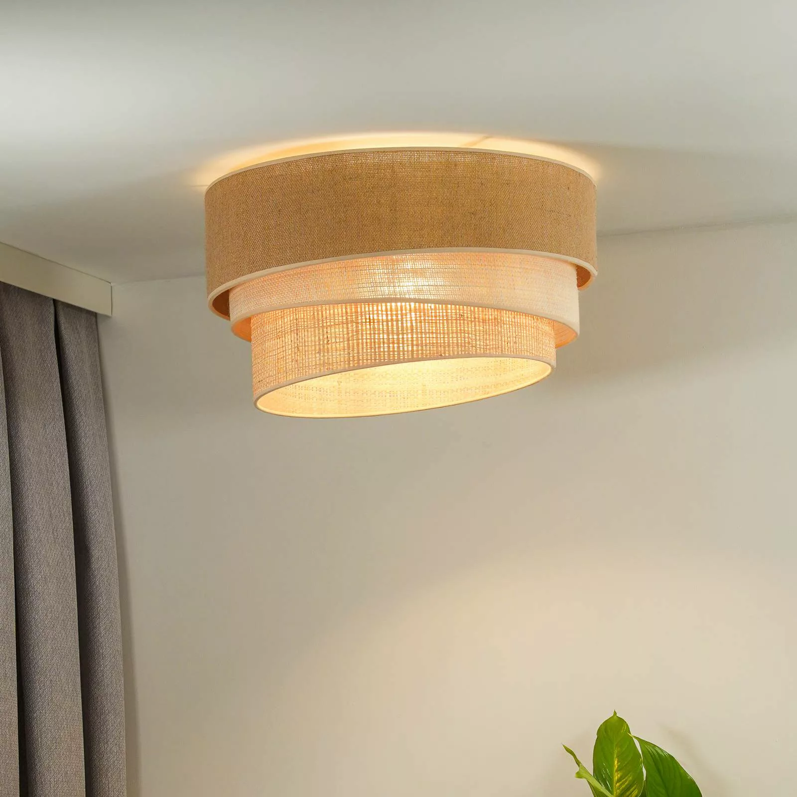 Euluna Deckenlampe Trio Jute, naturbraun/weiß/raffia Ø 45 cm günstig online kaufen