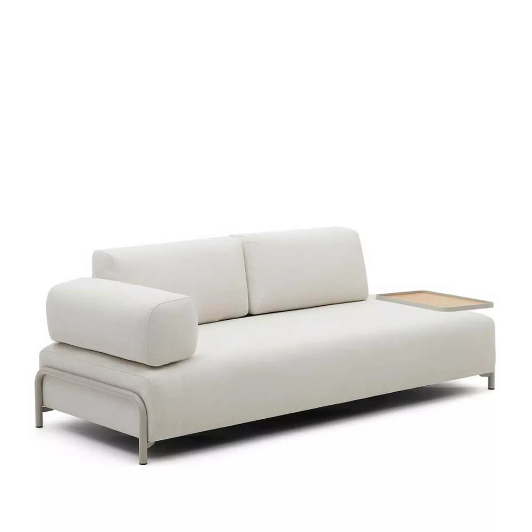 Sofa mit Stecktisch in Beige Chenille 232 cm breit - 98 cm tief günstig online kaufen