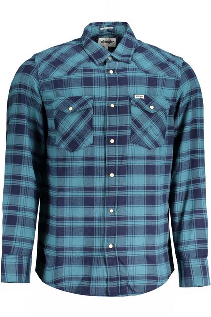 Wrangler Langarmhemd Herren Flanellhemd Blau Kariert, Western Style mit Dru günstig online kaufen