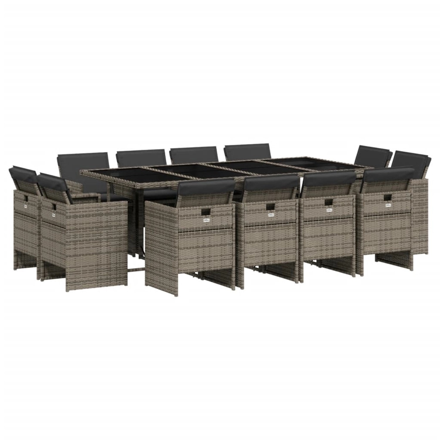 vidaXL 13-Tlg Garten-Essgruppe mit Kissen Grau Poly Rattan 3210680 günstig online kaufen