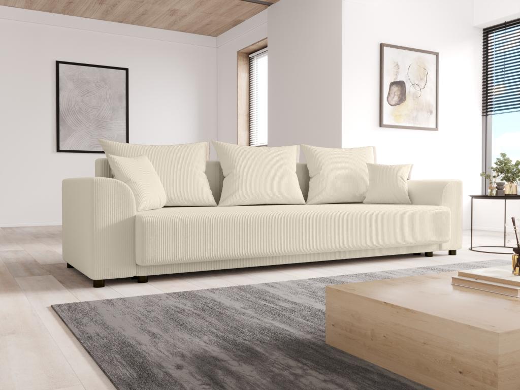 Sofa 3-Sitzer mit Schlaffunktion - Cord - Beige - NESSARO günstig online kaufen