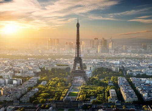 Fototapete Paris Eiffelturm Grün Grau Gelb 3,50 m x 2,55 m FSC® günstig online kaufen