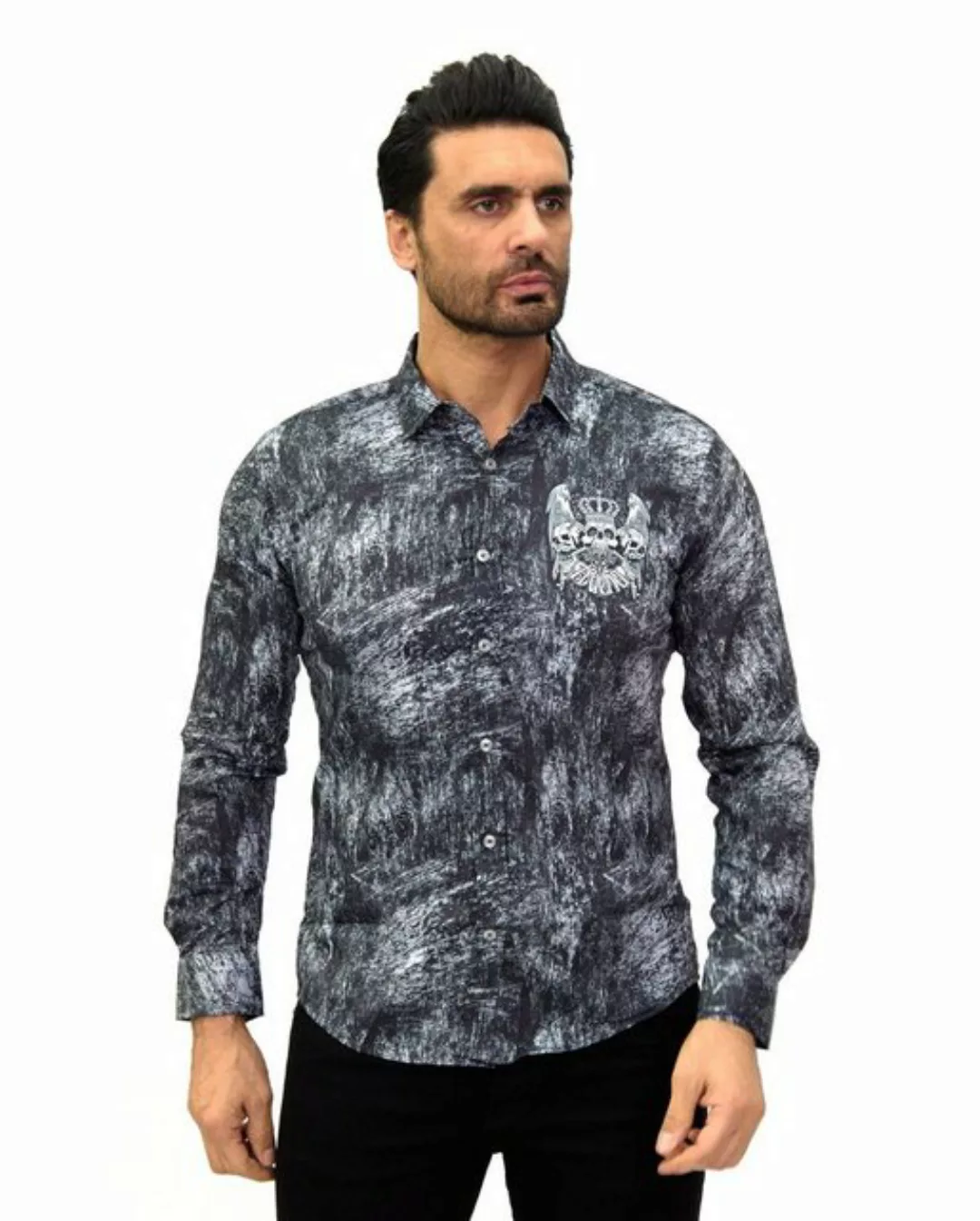 TRUENO Langarmhemd Extravagantes Strass Hemd mit besonderen Totenkopf Motiv günstig online kaufen