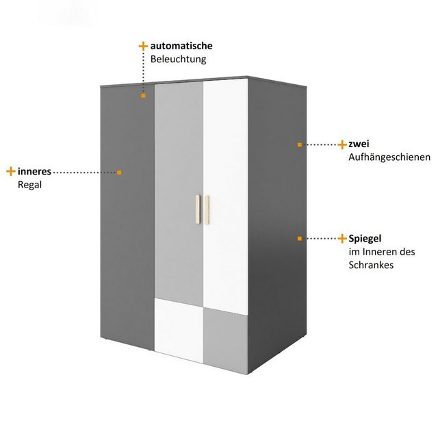 Beautysofa Eckschrank Pok (2 Kleiderstangen, LED-Beleuchtung, Einlegeböden, günstig online kaufen