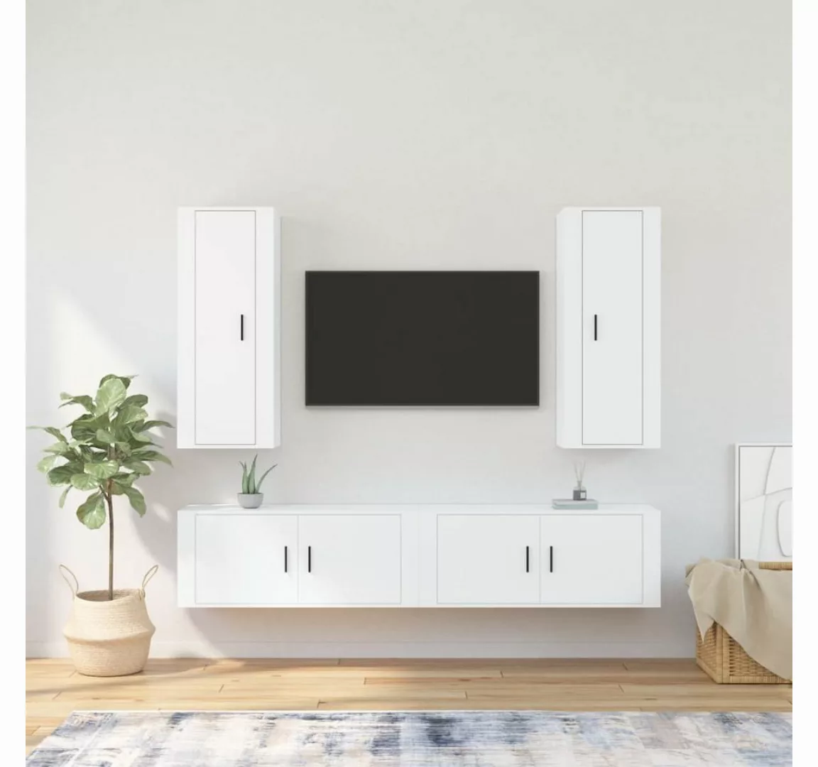 furnicato TV-Schrank 4-tlg. TV-Schrank-Set Weiß Holzwerkstoff günstig online kaufen