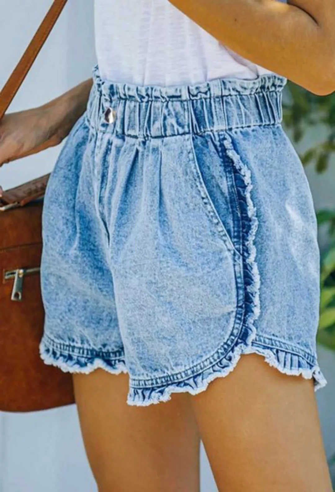 SEGUEN Jeansshorts Shorts aus Denim mit Gummizug an der Taille und roher Sp günstig online kaufen