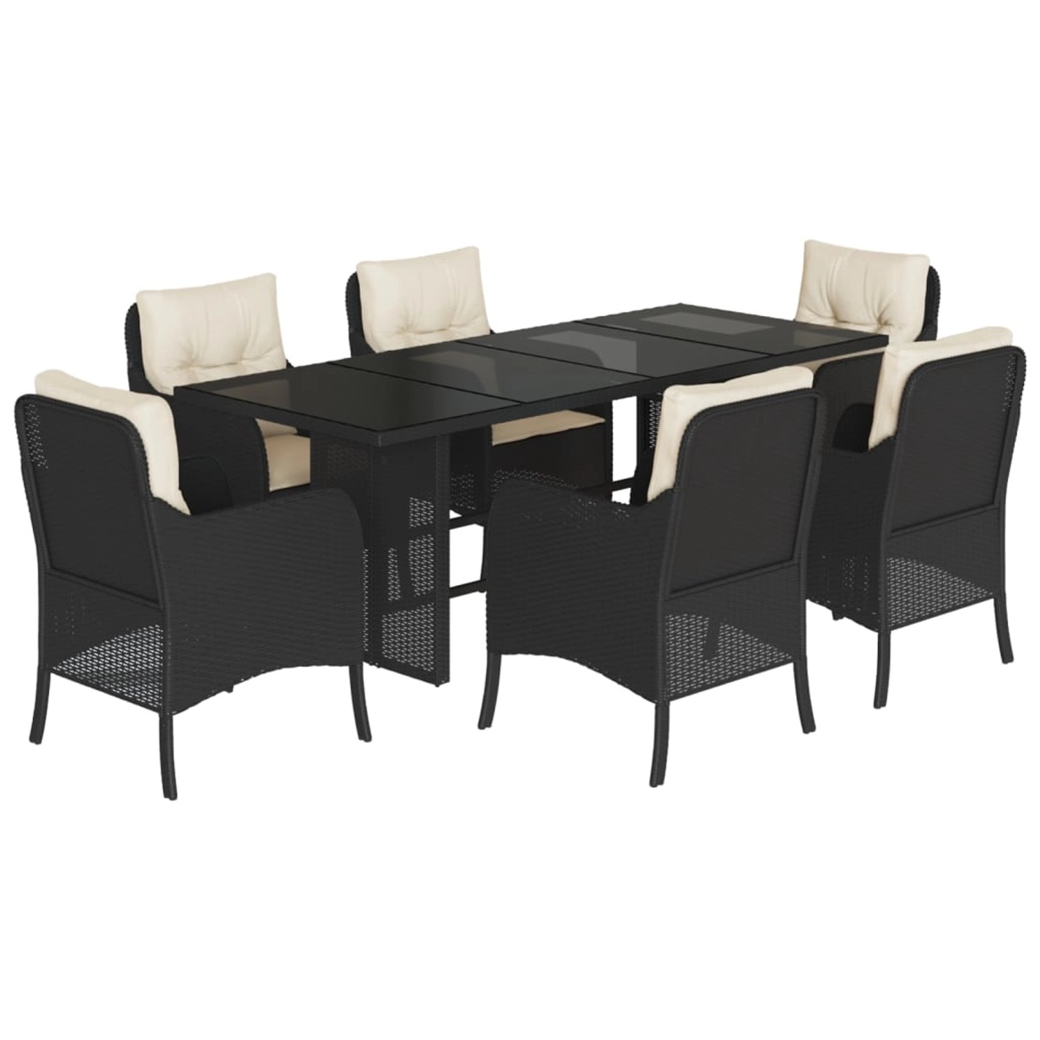 vidaXL 7-Tlg Garten-Essgruppe mit Kissen Schwarz Poly Rattan 3211878 günstig online kaufen
