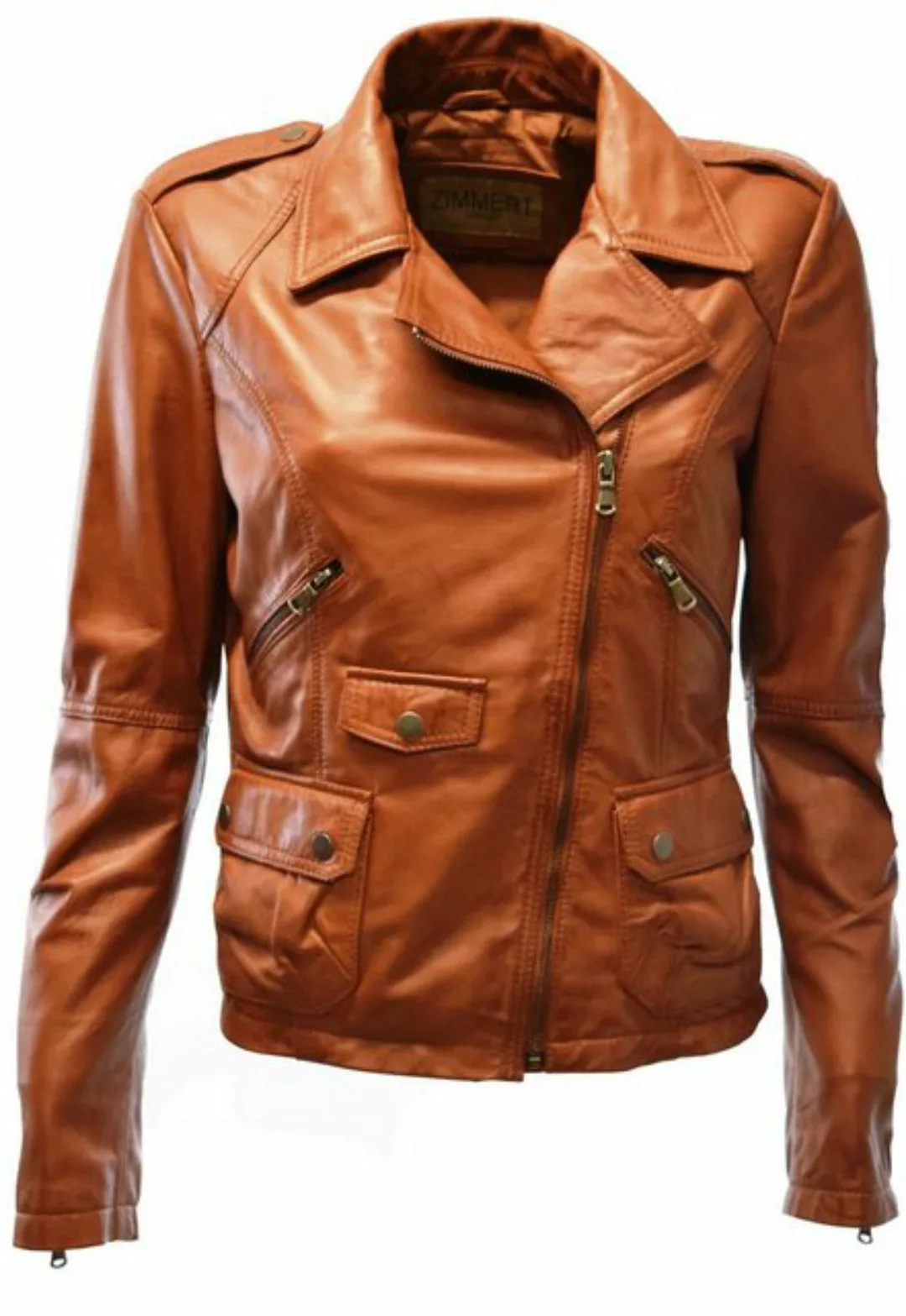 Zimmert Leather Lederjacke Maxy washed, Lammnappa, Biker, Cognac, Braun günstig online kaufen