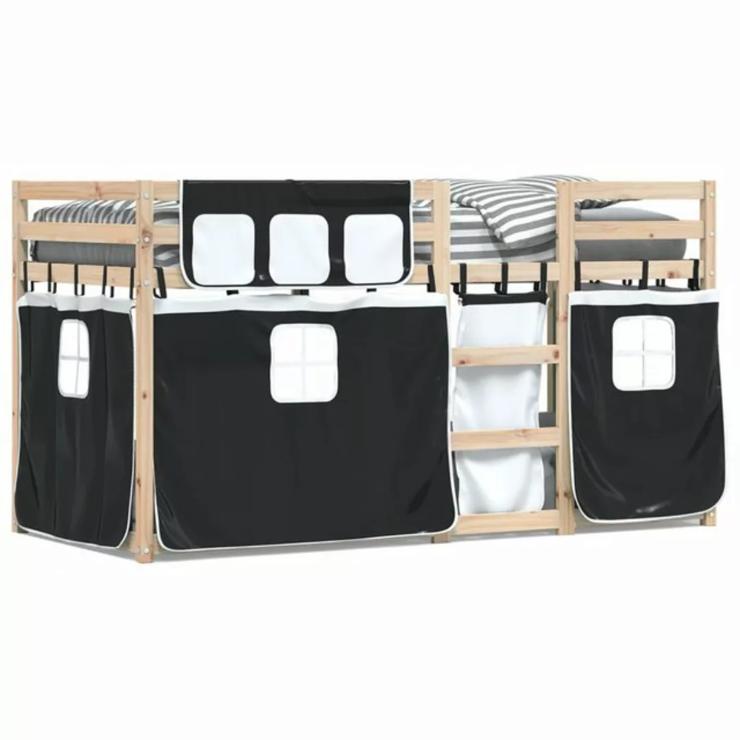 vidaXL Bett Etagenbett mit Vorhängen Weiß & Schwarz 80x200 cm Kiefernholz günstig online kaufen